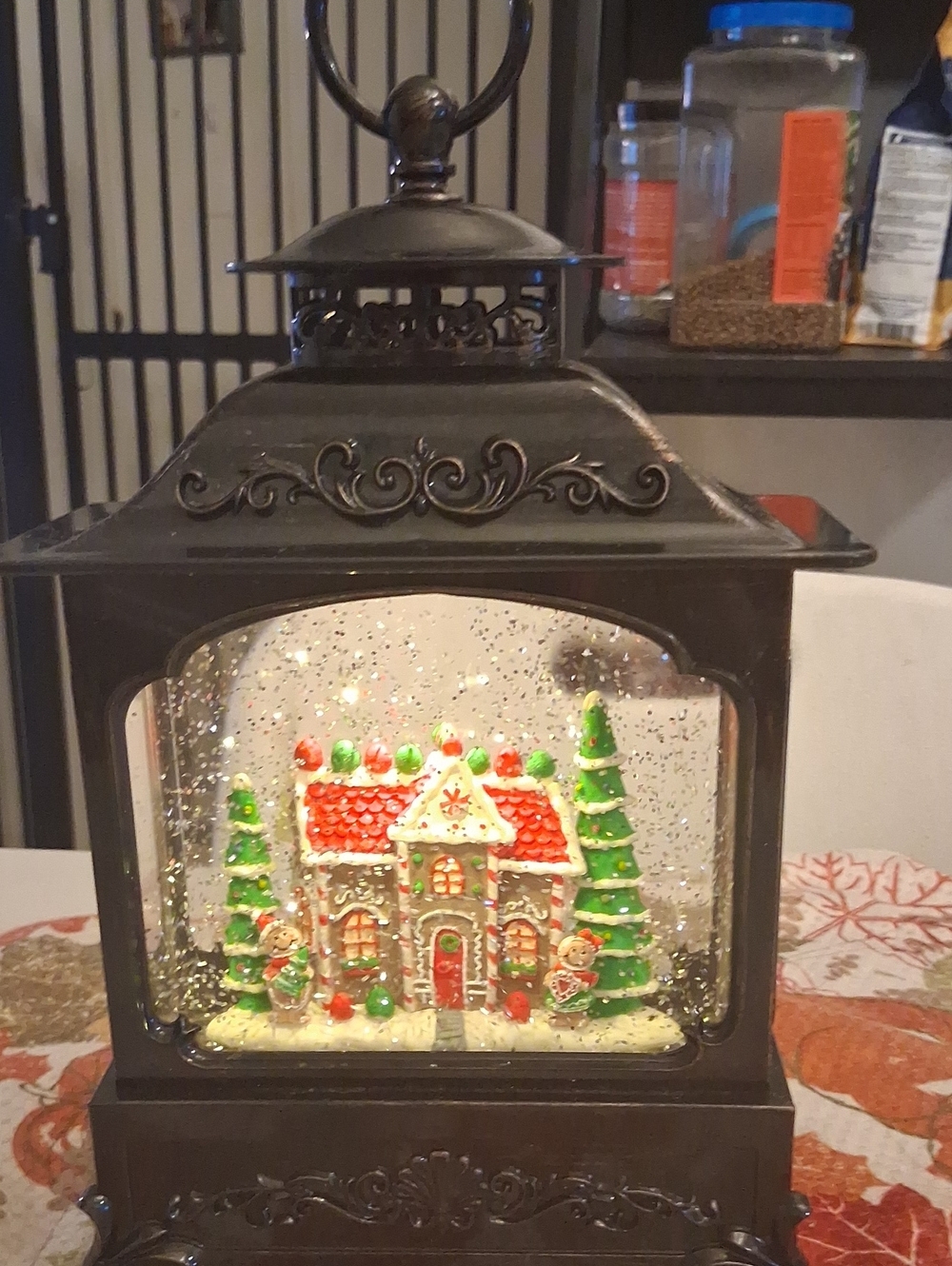 Black Glitter Gingerbread House Holiday Lantern by